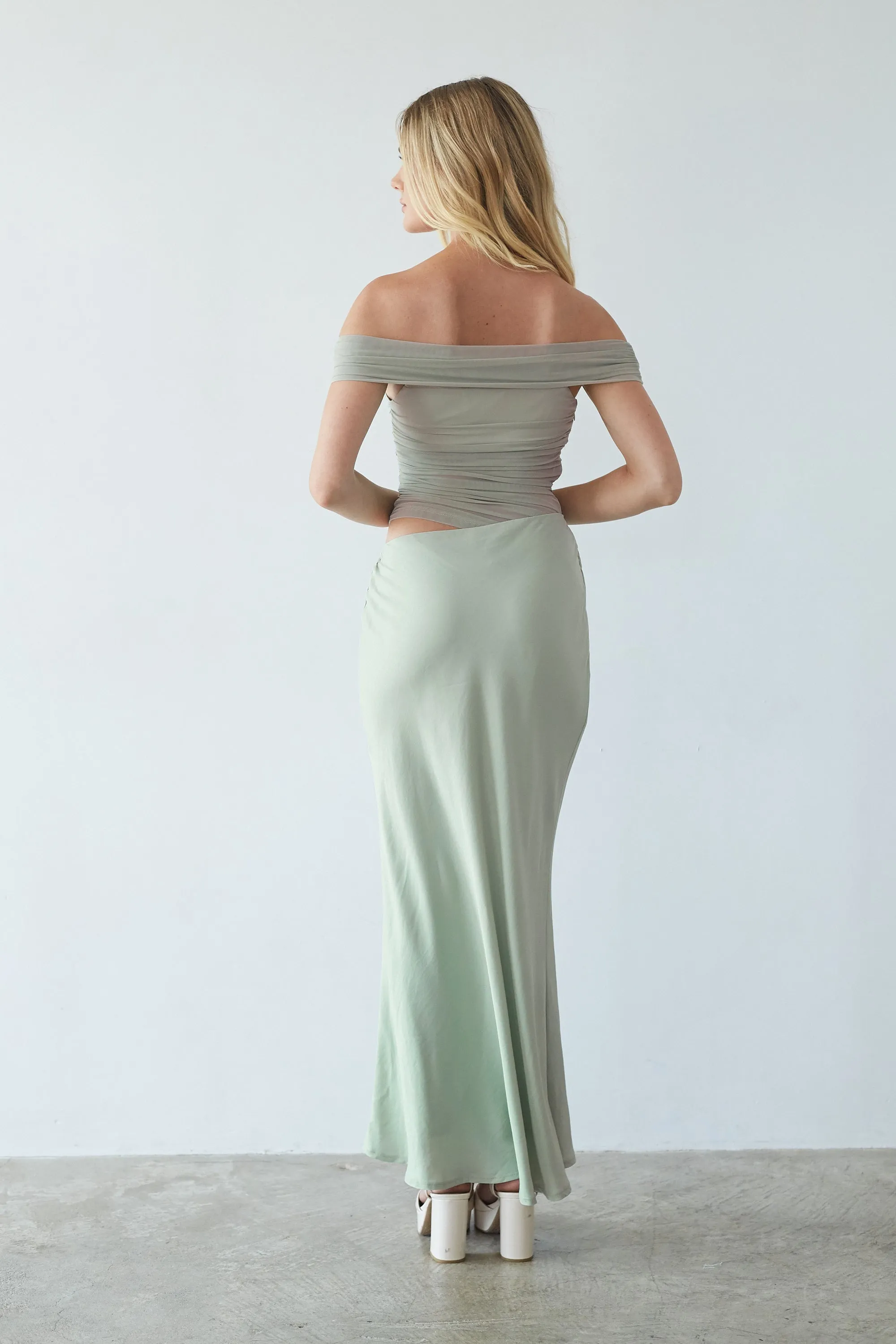 Rosalia Mesh Maxi Dress stone beige