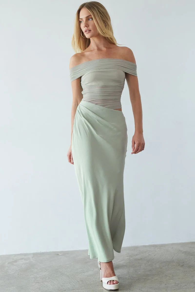 Rosalia Mesh Maxi Dress stone beige