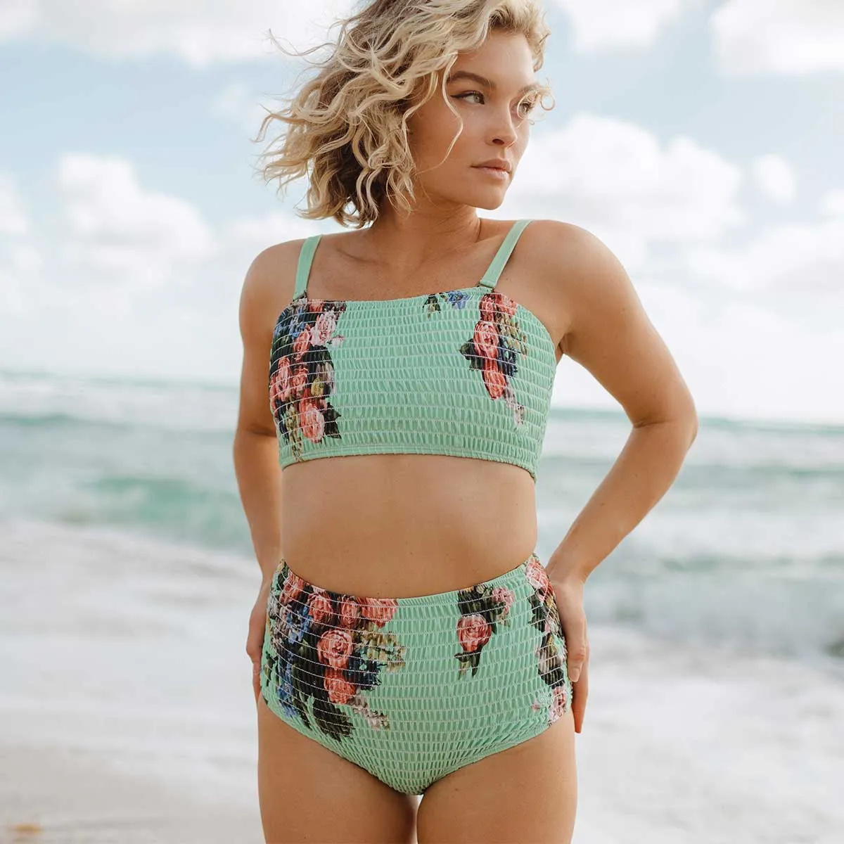 Rose Mint Smocked High-Waisted Bottoms petite fit