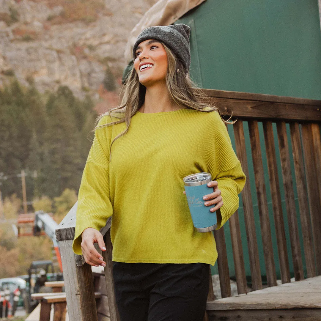 Sabrina Ribbed Pullover, Chartreuse fuzzy dream