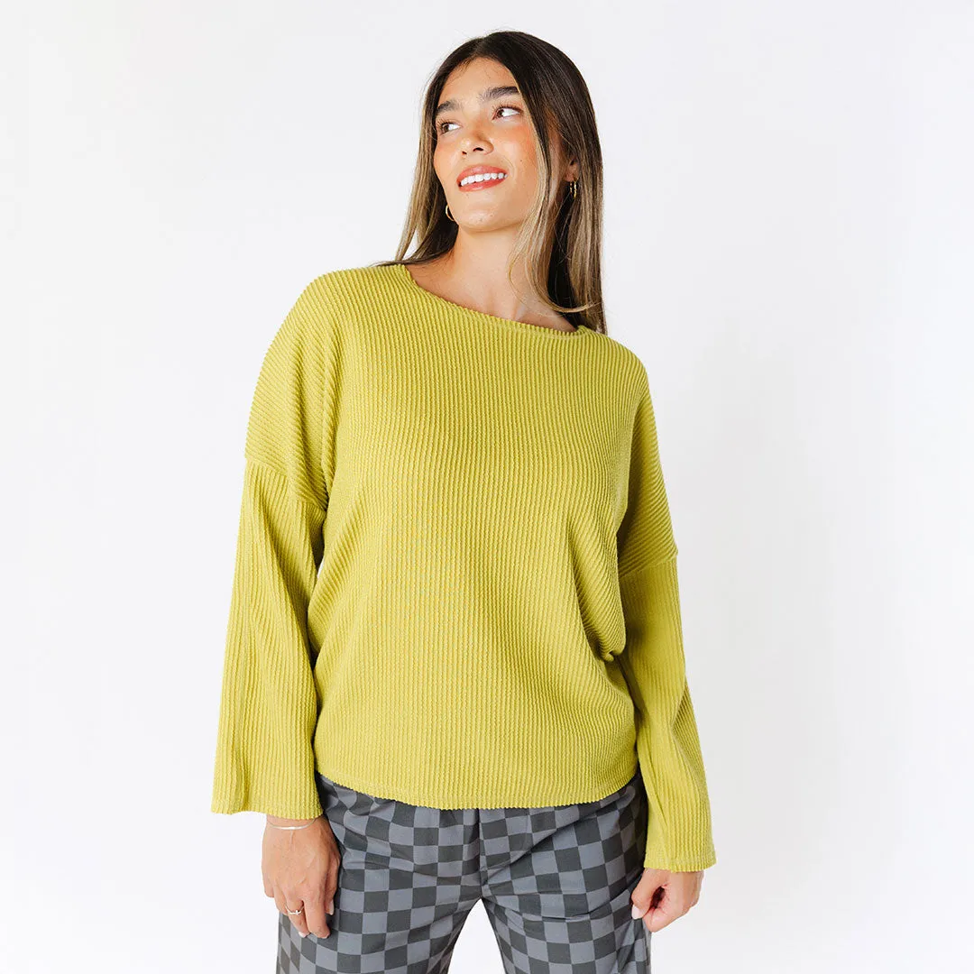 Sabrina Ribbed Pullover, Chartreuse fuzzy dream