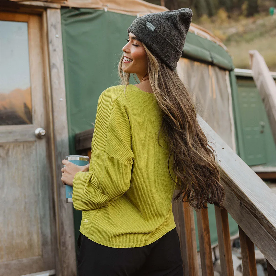 Sabrina Ribbed Pullover, Chartreuse fuzzy dream