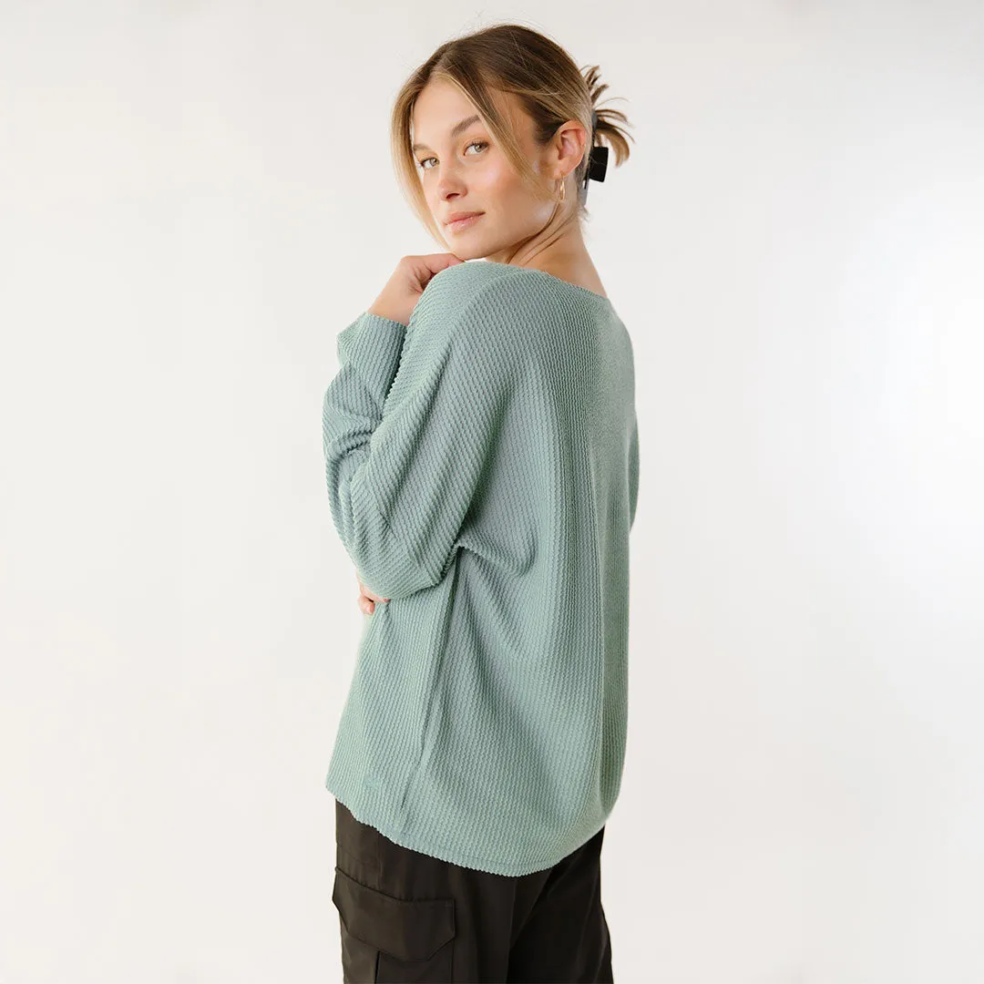 Sabrina Ribbed Pullover, Deep Spa hood soft