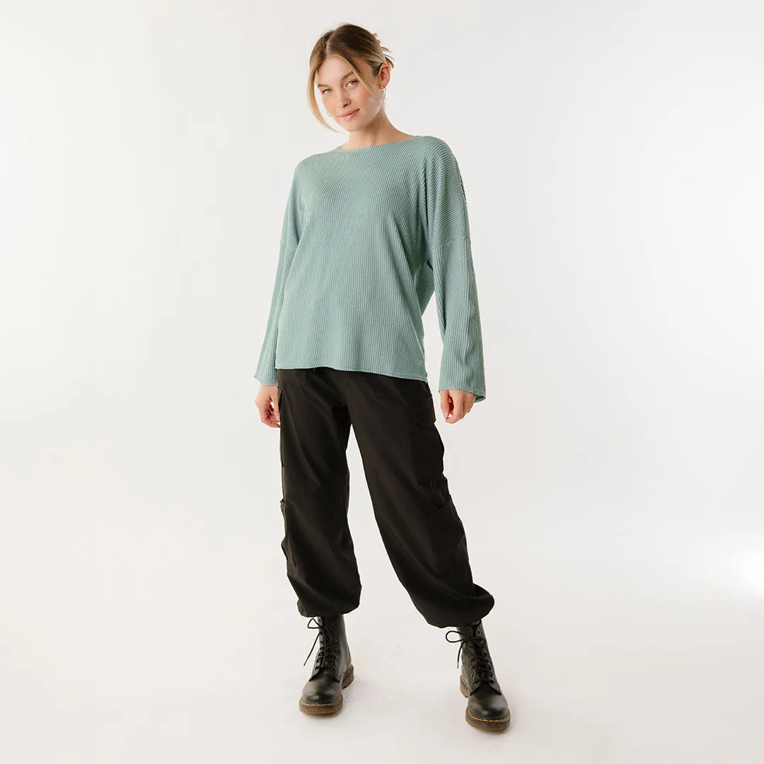 Sabrina Ribbed Pullover, Deep Spa hood soft