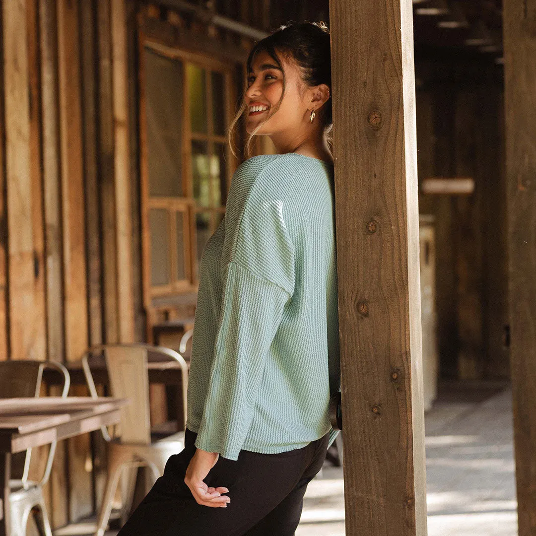Sabrina Ribbed Pullover, Deep Spa hood soft