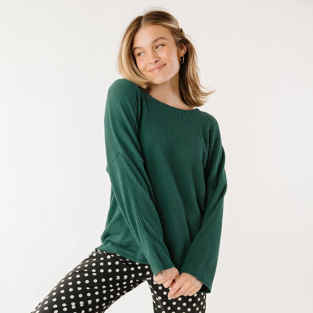 Sabrina Ribbed Pullover, Hunter Green mom wear