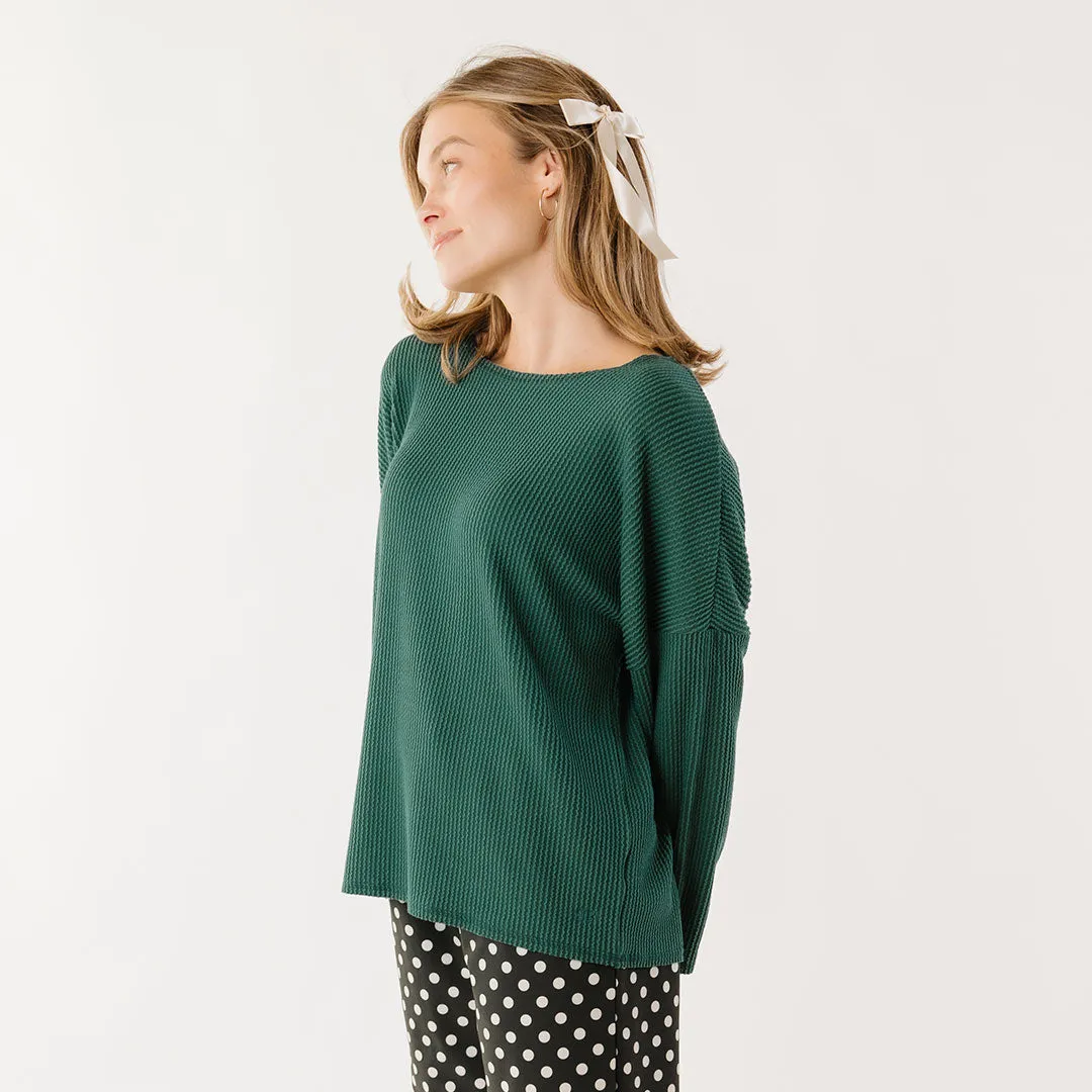 Sabrina Ribbed Pullover, Hunter Green mom wear
