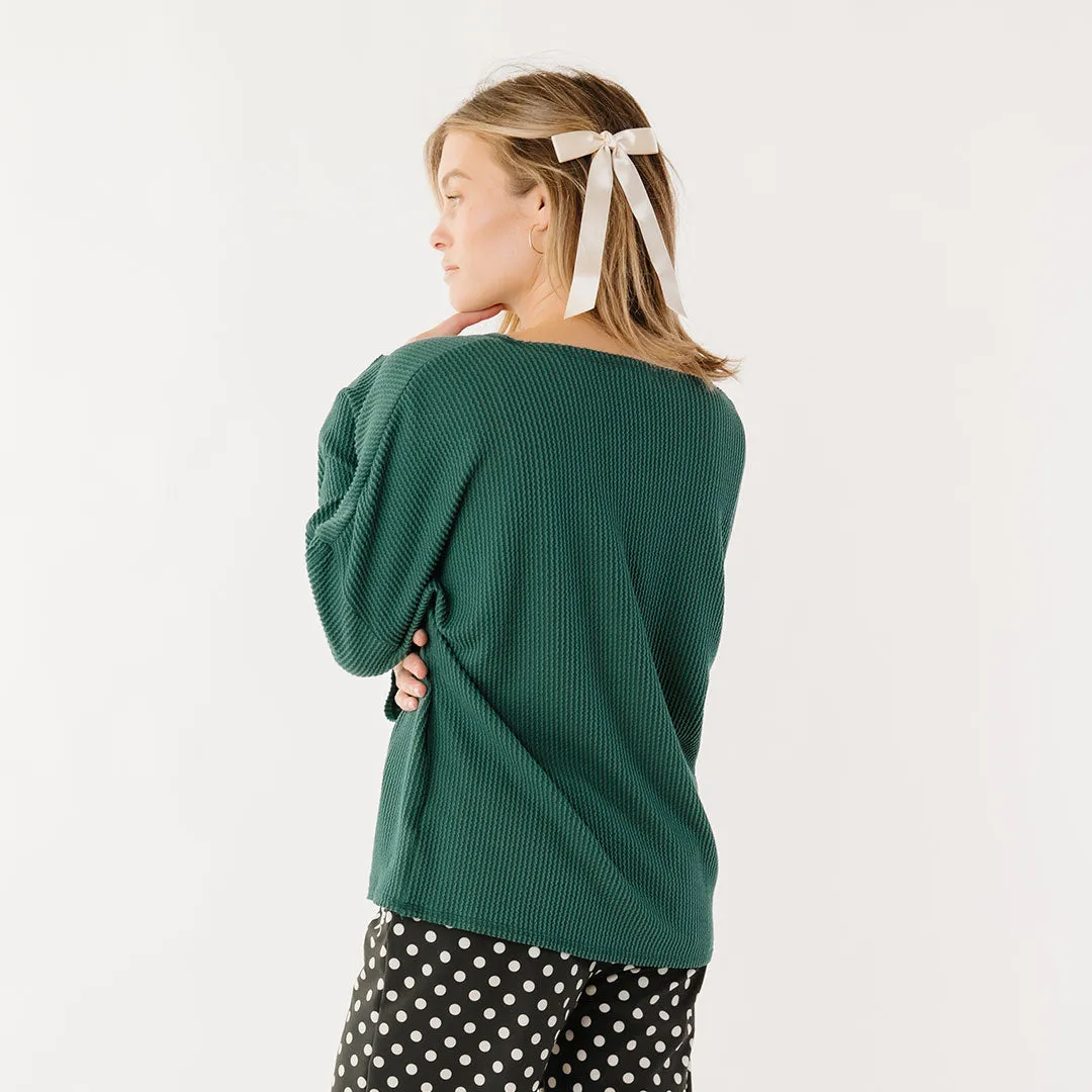 Sabrina Ribbed Pullover, Hunter Green mom wear