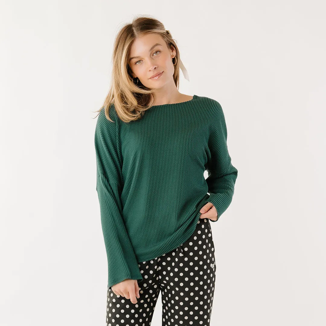 Sabrina Ribbed Pullover, Hunter Green mom wear
