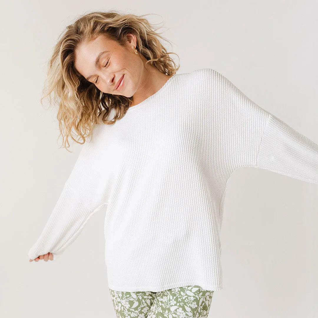 Sabrina Ribbed Pullover, White linen blend