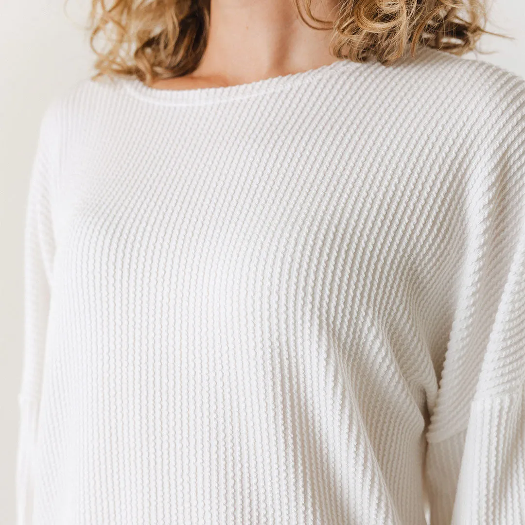 Sabrina Ribbed Pullover, White linen blend