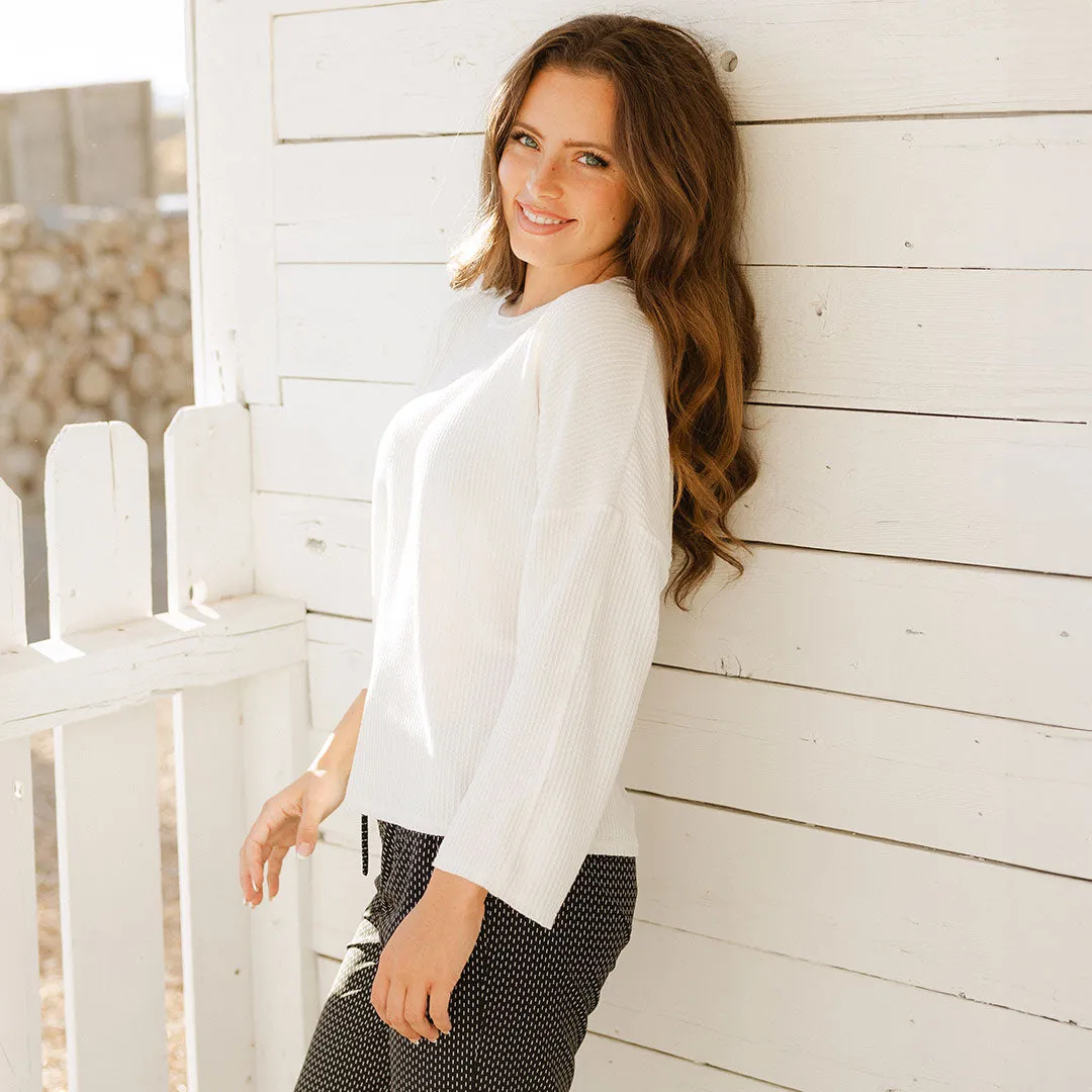 Sabrina Ribbed Pullover, White linen blend