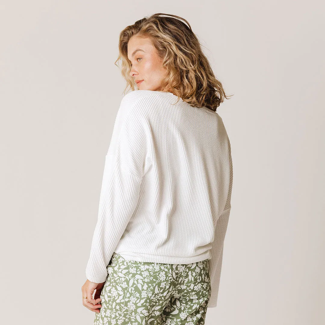 Sabrina Ribbed Pullover, White linen blend