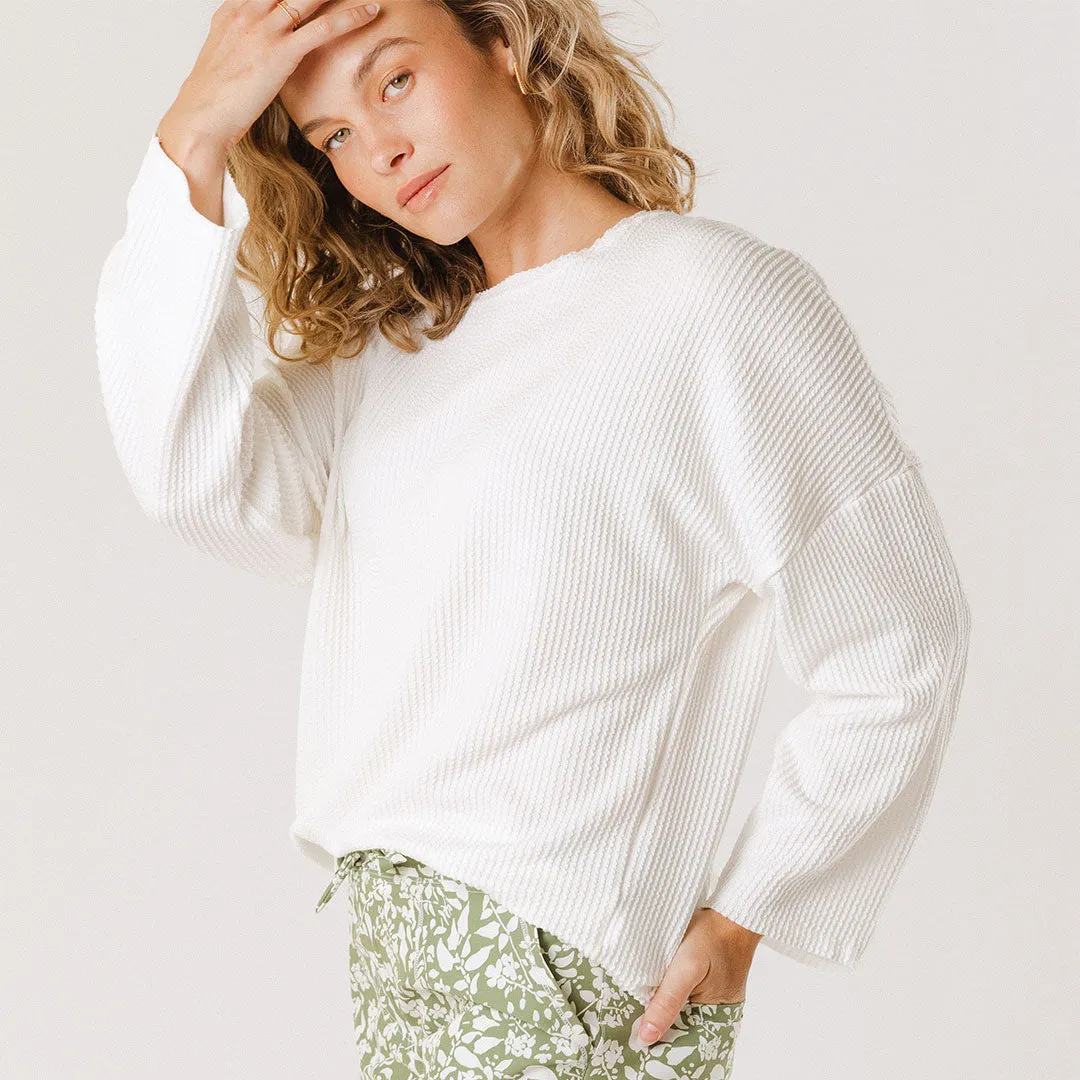 Sabrina Ribbed Pullover, White linen blend