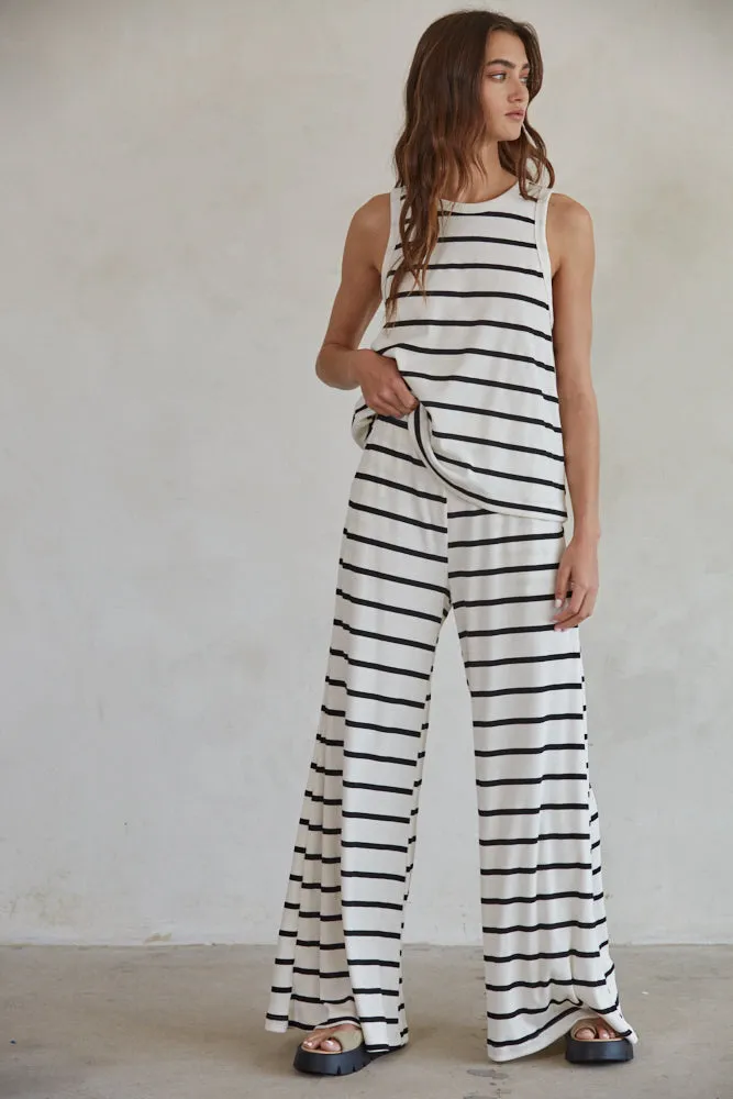 Sailor Striped Ribbed Wide Leg Pants cinched side