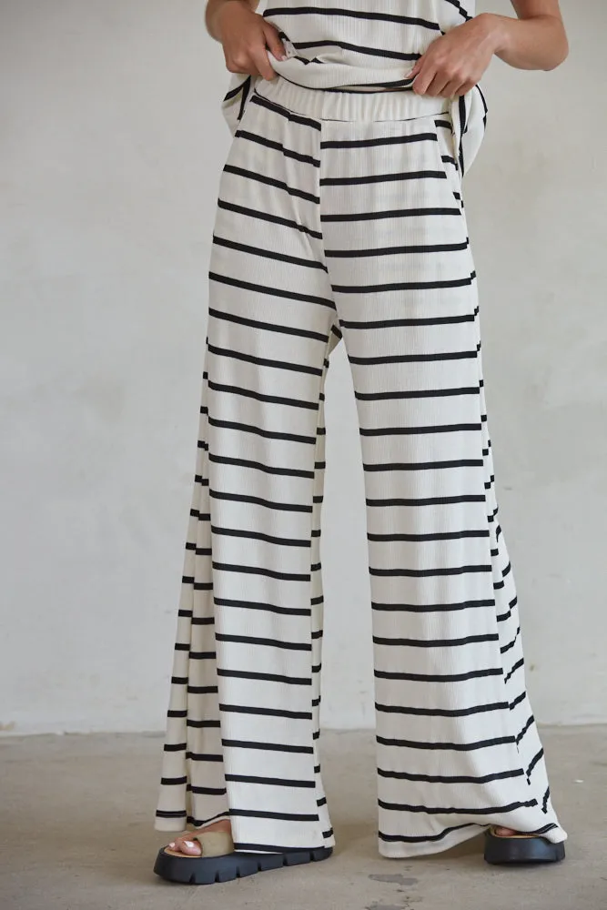 Sailor Striped Ribbed Wide Leg Pants cinched side