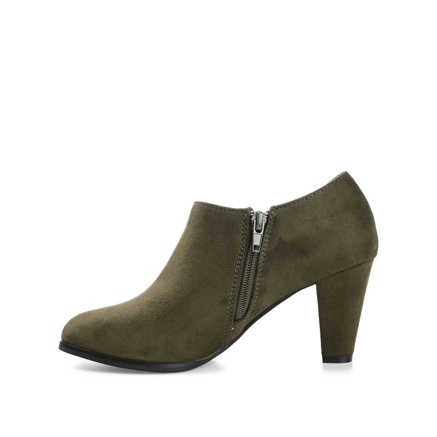 SANZI ZIP-UP BOOTIES IN FAUX SUEDE skirt pair