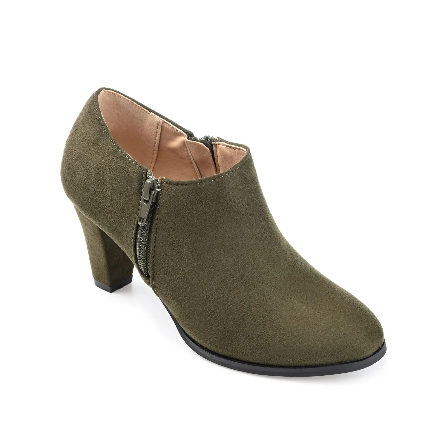 SANZI ZIP-UP BOOTIES IN FAUX SUEDE skirt pair