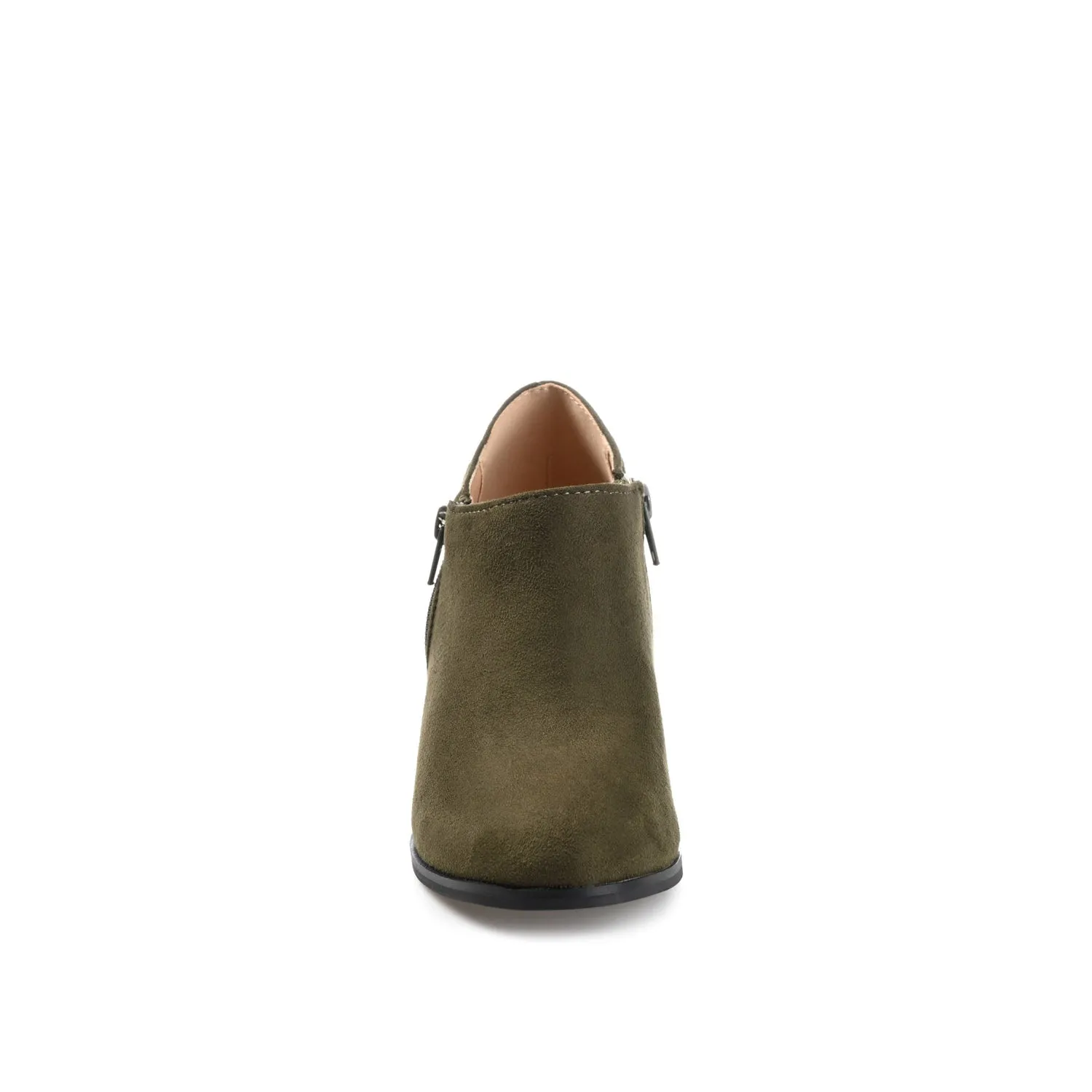 SANZI ZIP-UP BOOTIES IN FAUX SUEDE skirt pair