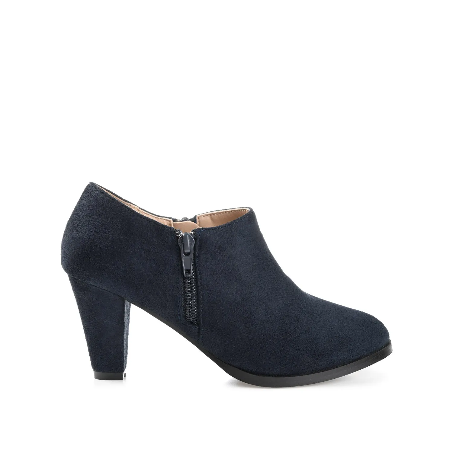 SANZI ZIP-UP BOOTIES IN FAUX SUEDE skirt pair