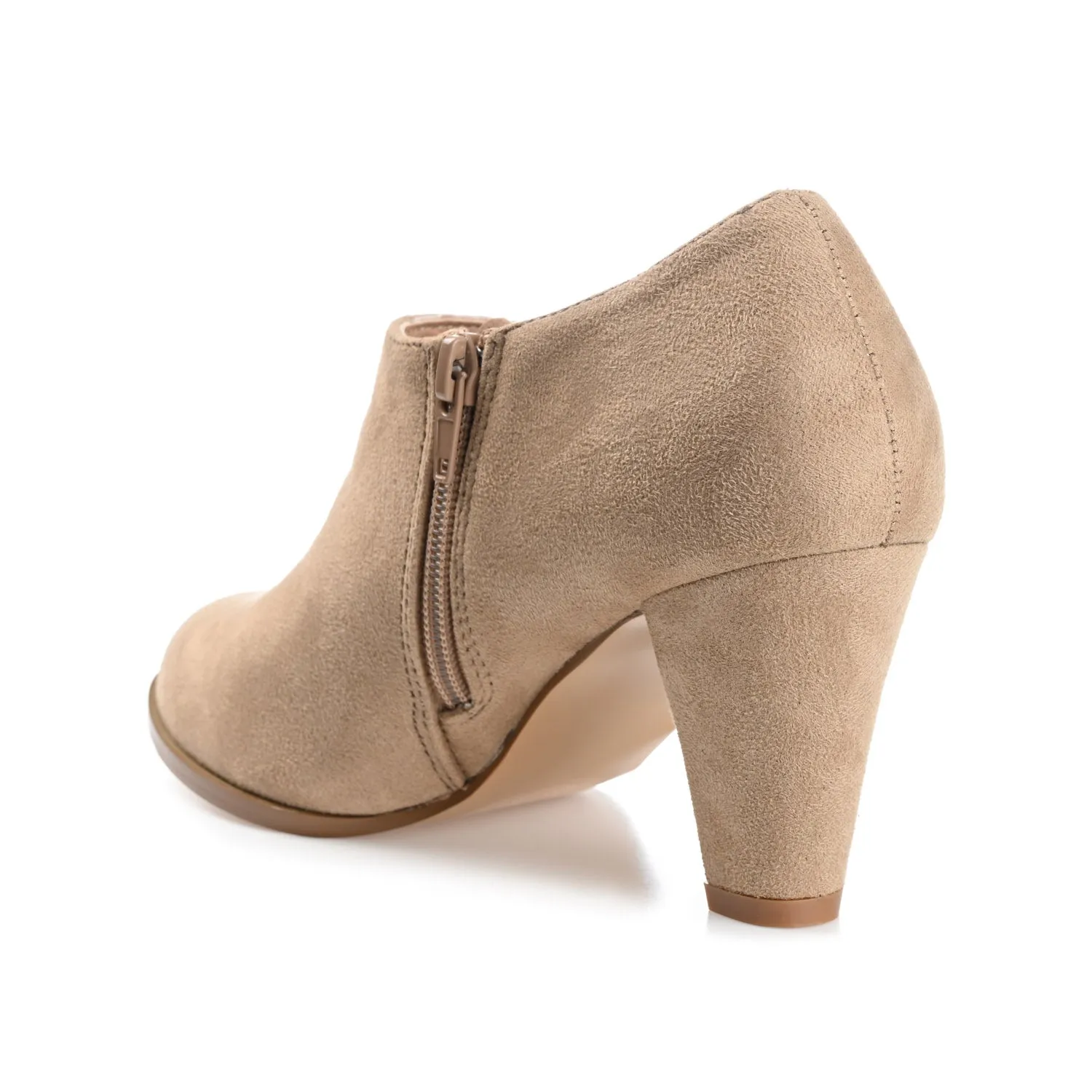 SANZI ZIP-UP BOOTIES IN FAUX SUEDE skirt pair