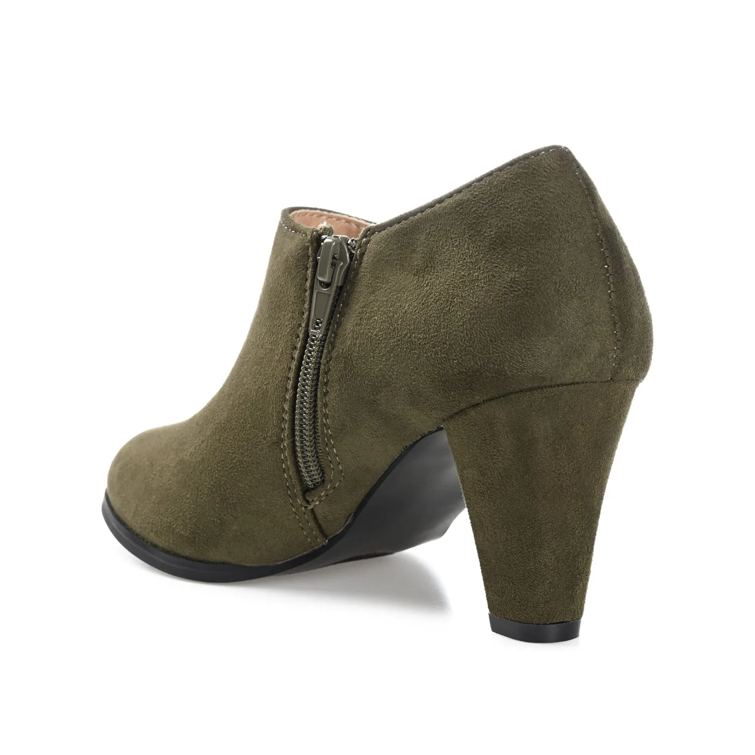 SANZI ZIP-UP BOOTIES IN FAUX SUEDE skirt pair