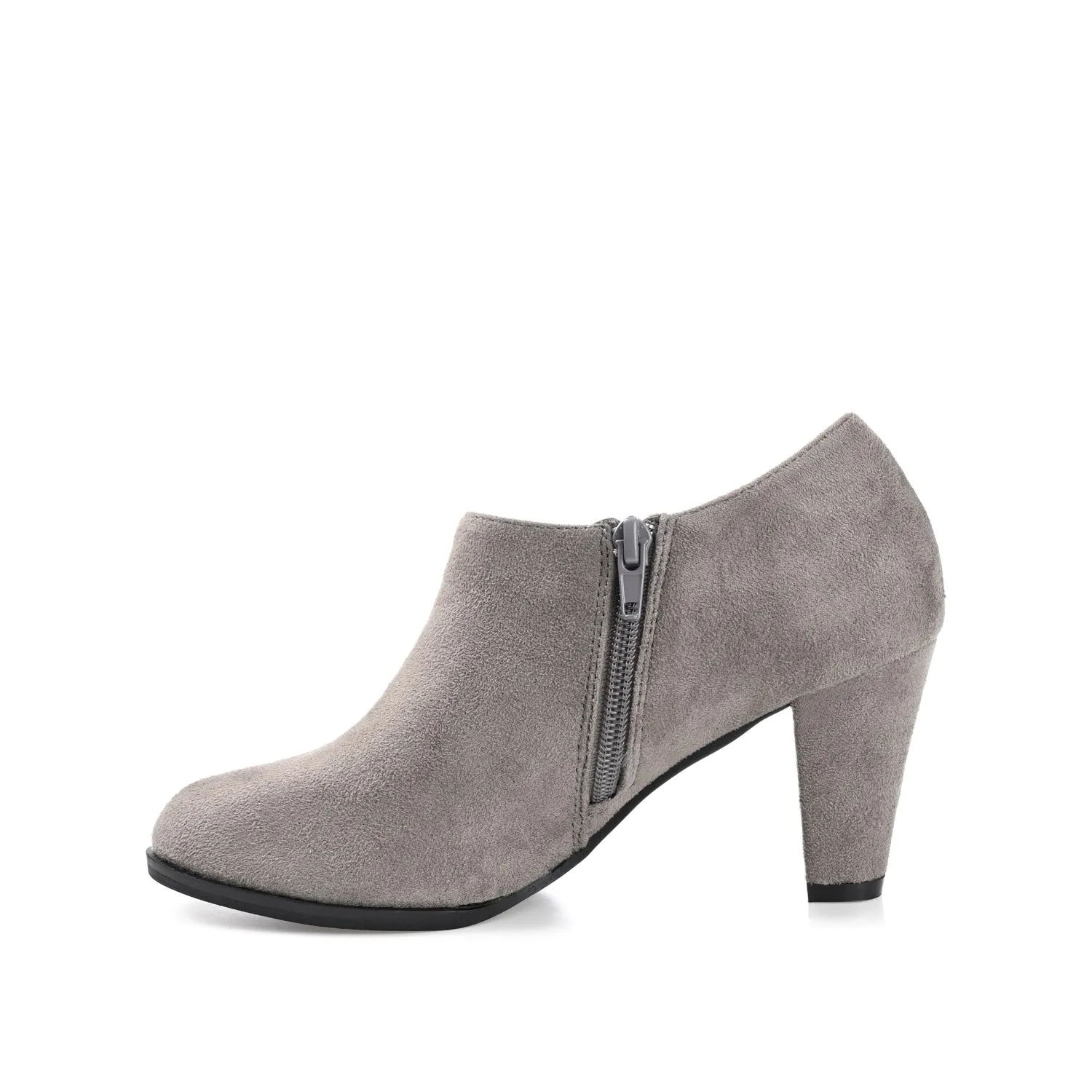 SANZI ZIP-UP BOOTIES IN FAUX SUEDE skirt pair