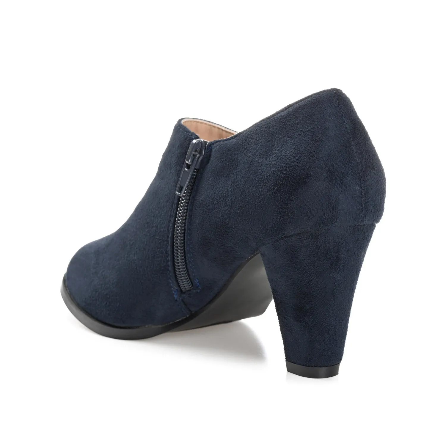 SANZI ZIP-UP BOOTIES IN FAUX SUEDE skirt pair