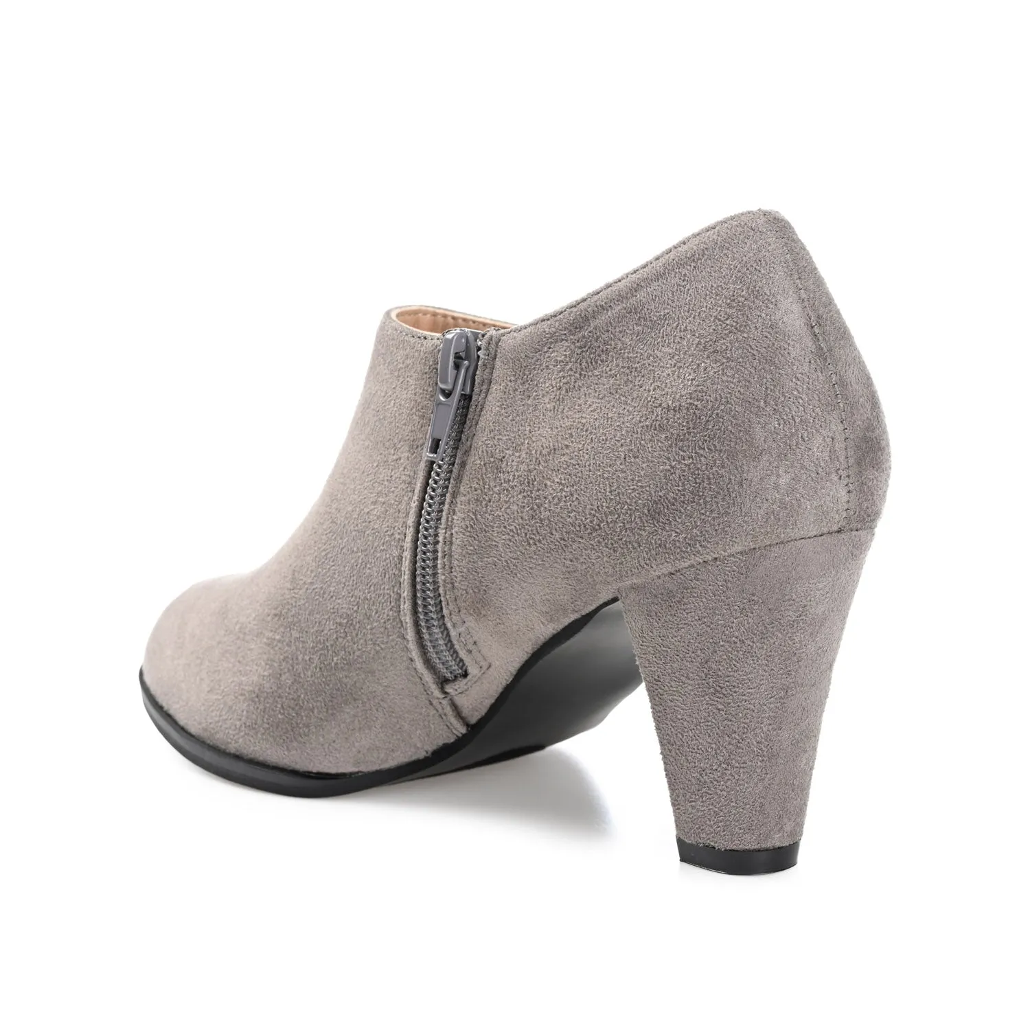 SANZI ZIP-UP BOOTIES IN FAUX SUEDE skirt pair