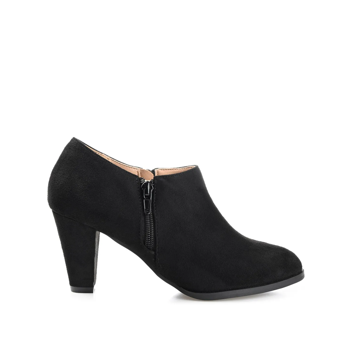 SANZI ZIP-UP BOOTIES IN FAUX SUEDE skirt pair