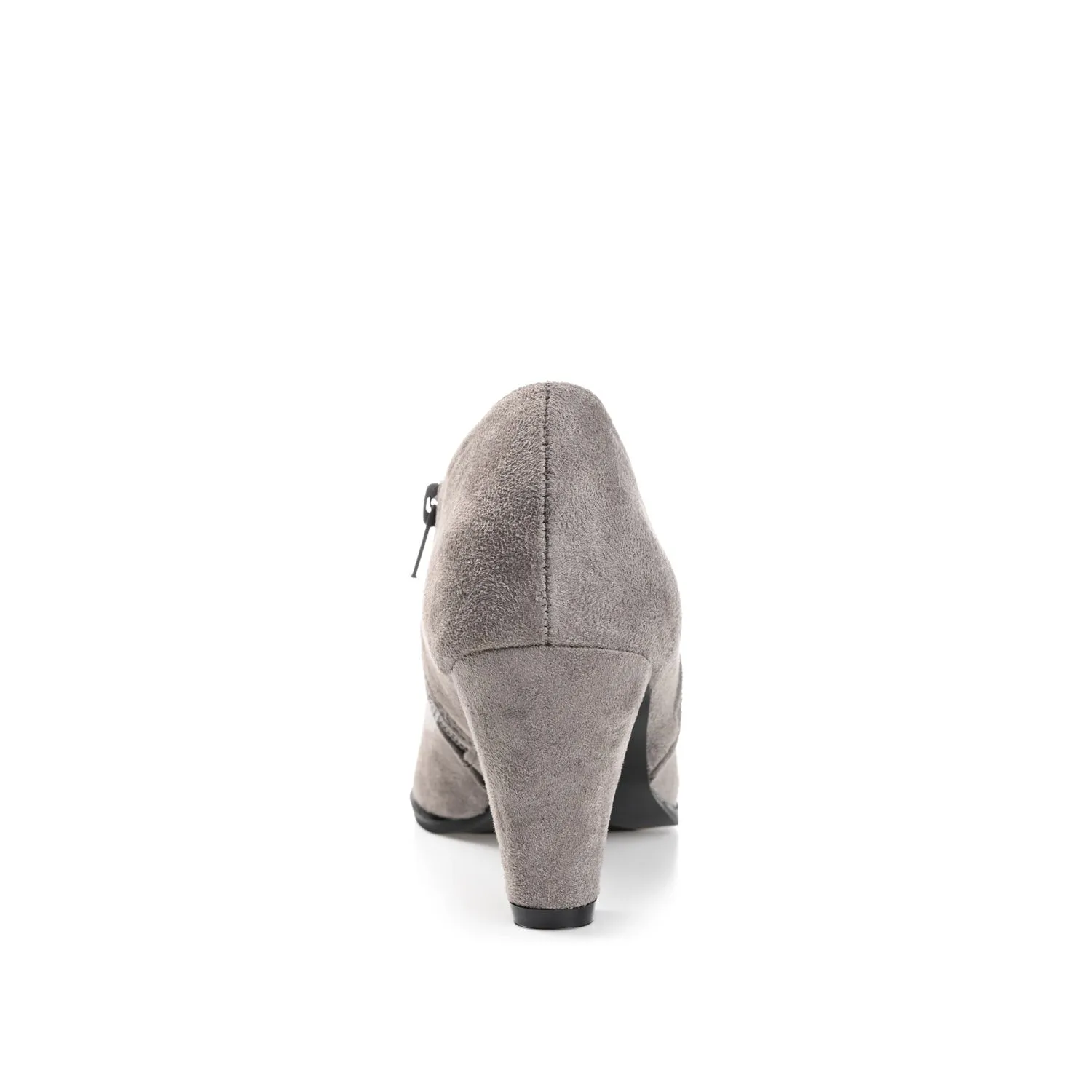 SANZI ZIP-UP BOOTIES IN FAUX SUEDE skirt pair