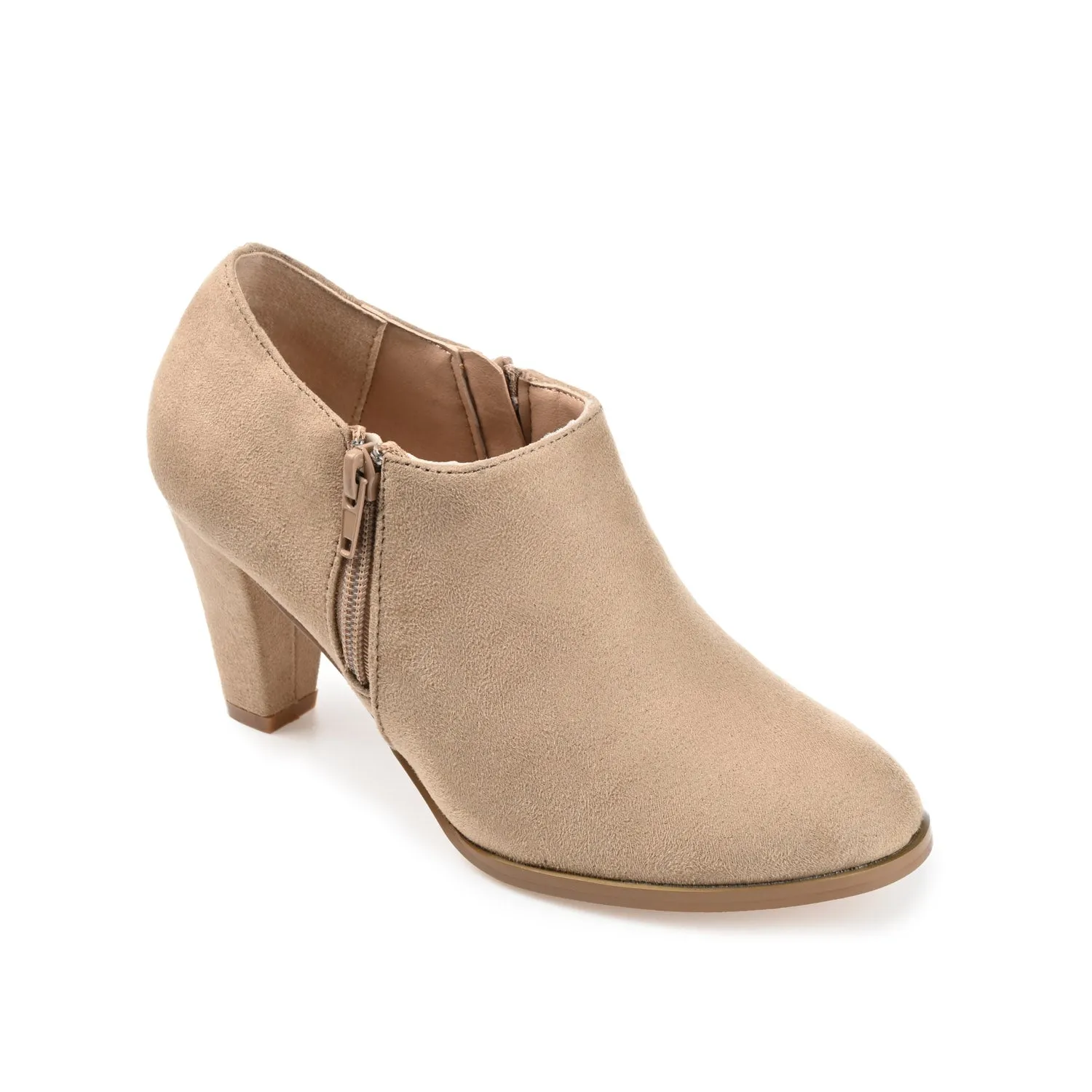 SANZI ZIP-UP BOOTIES IN FAUX SUEDE skirt pair