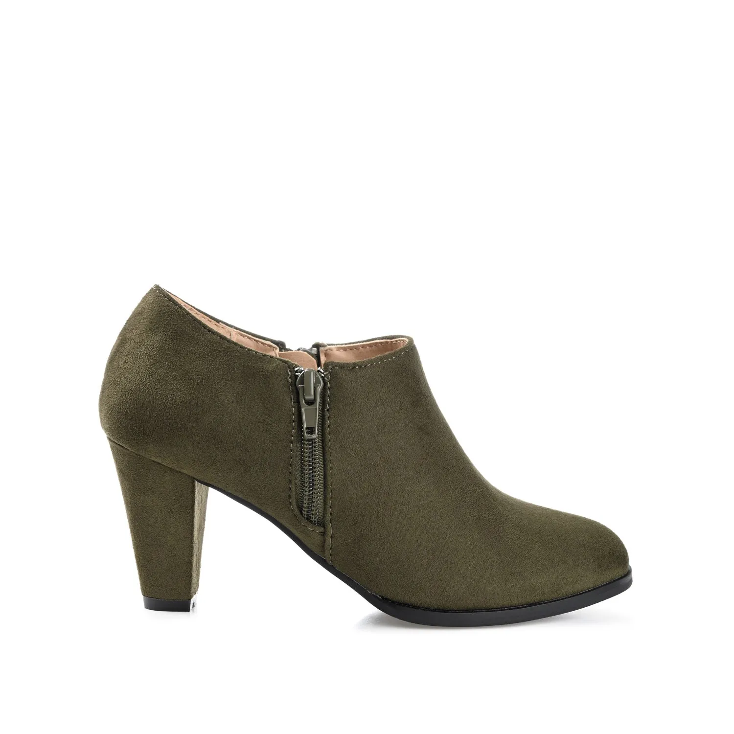 SANZI ZIP-UP BOOTIES IN FAUX SUEDE skirt pair
