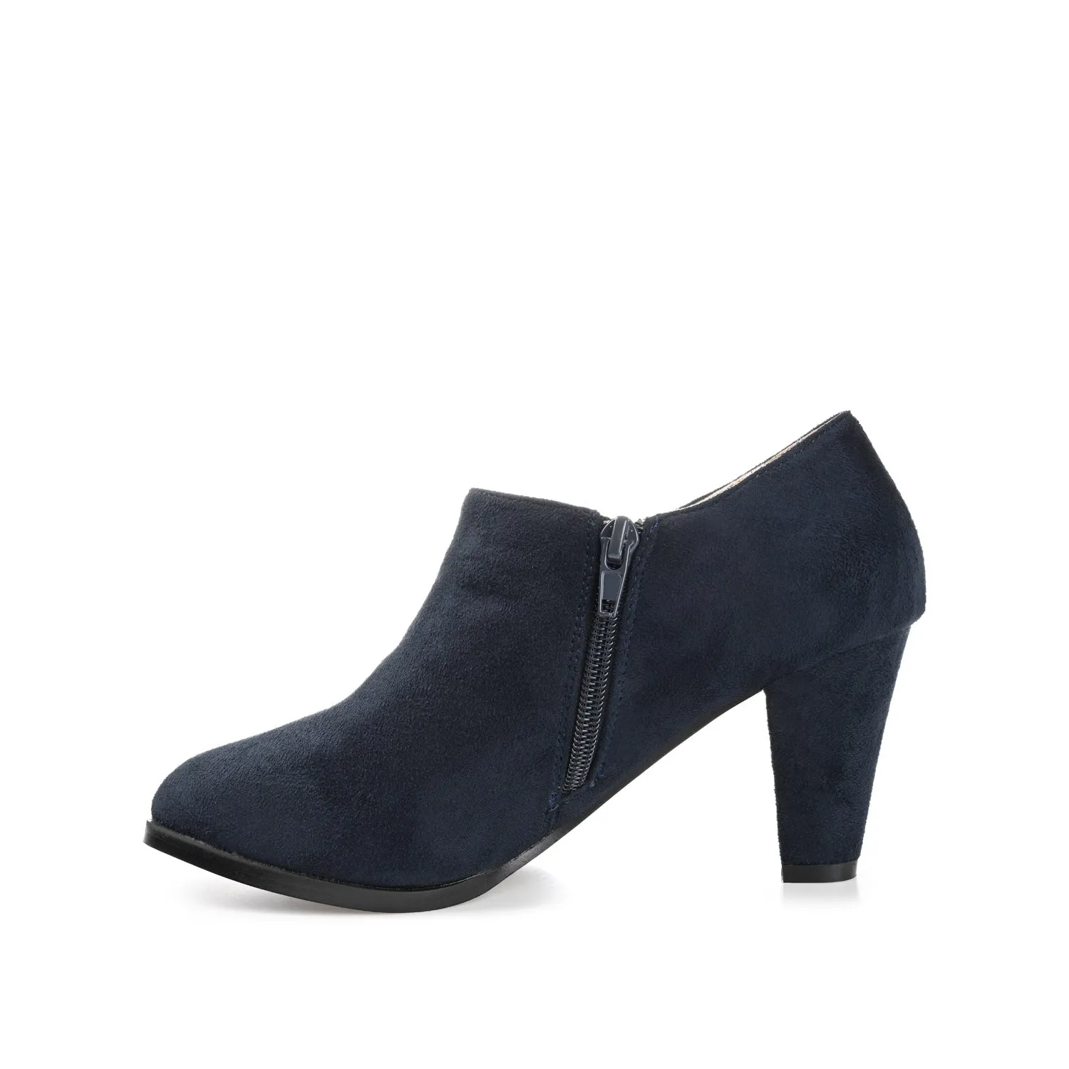 SANZI ZIP-UP BOOTIES IN FAUX SUEDE skirt pair
