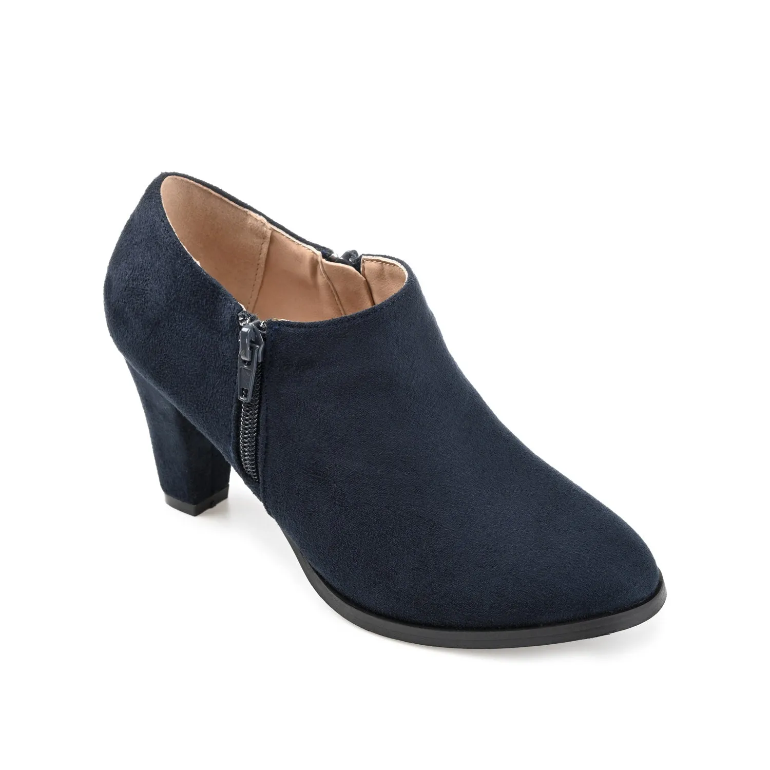 SANZI ZIP-UP BOOTIES IN FAUX SUEDE skirt pair