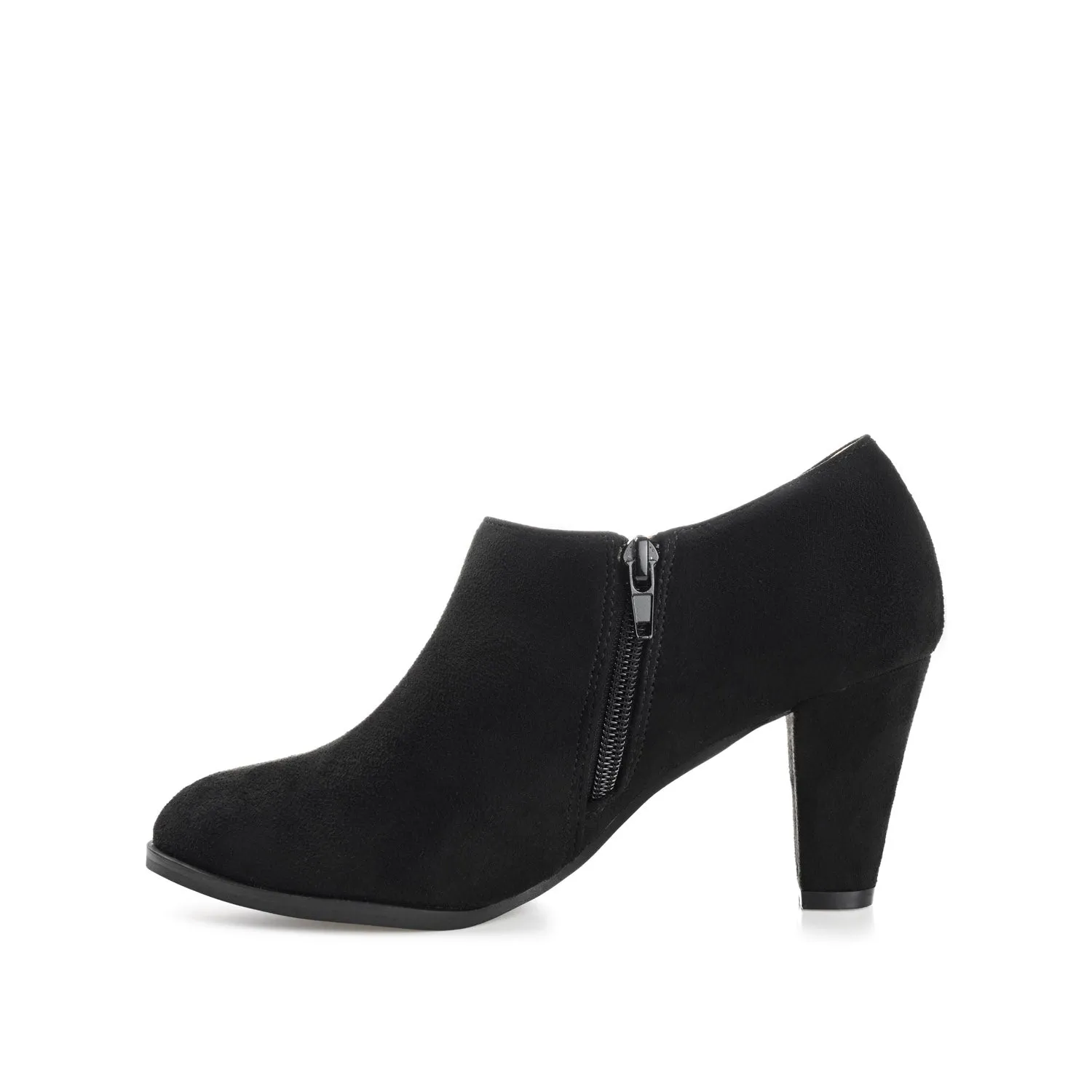 SANZI ZIP-UP BOOTIES IN FAUX SUEDE skirt pair