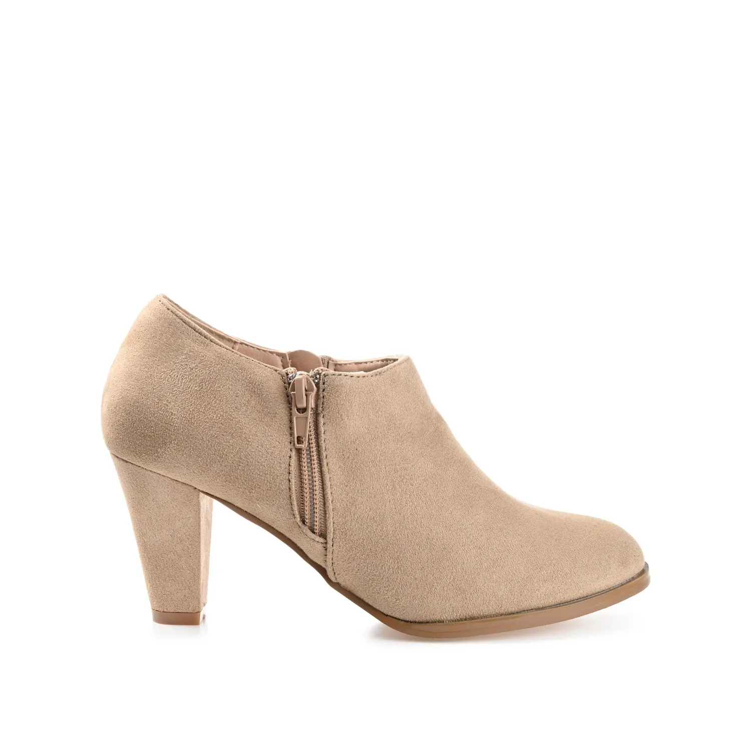 SANZI ZIP-UP BOOTIES IN FAUX SUEDE skirt pair