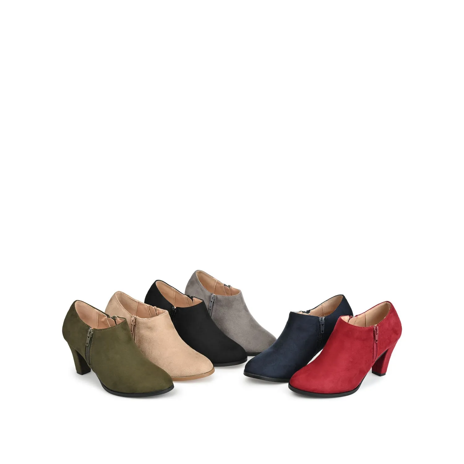 SANZI ZIP-UP BOOTIES IN FAUX SUEDE skirt pair