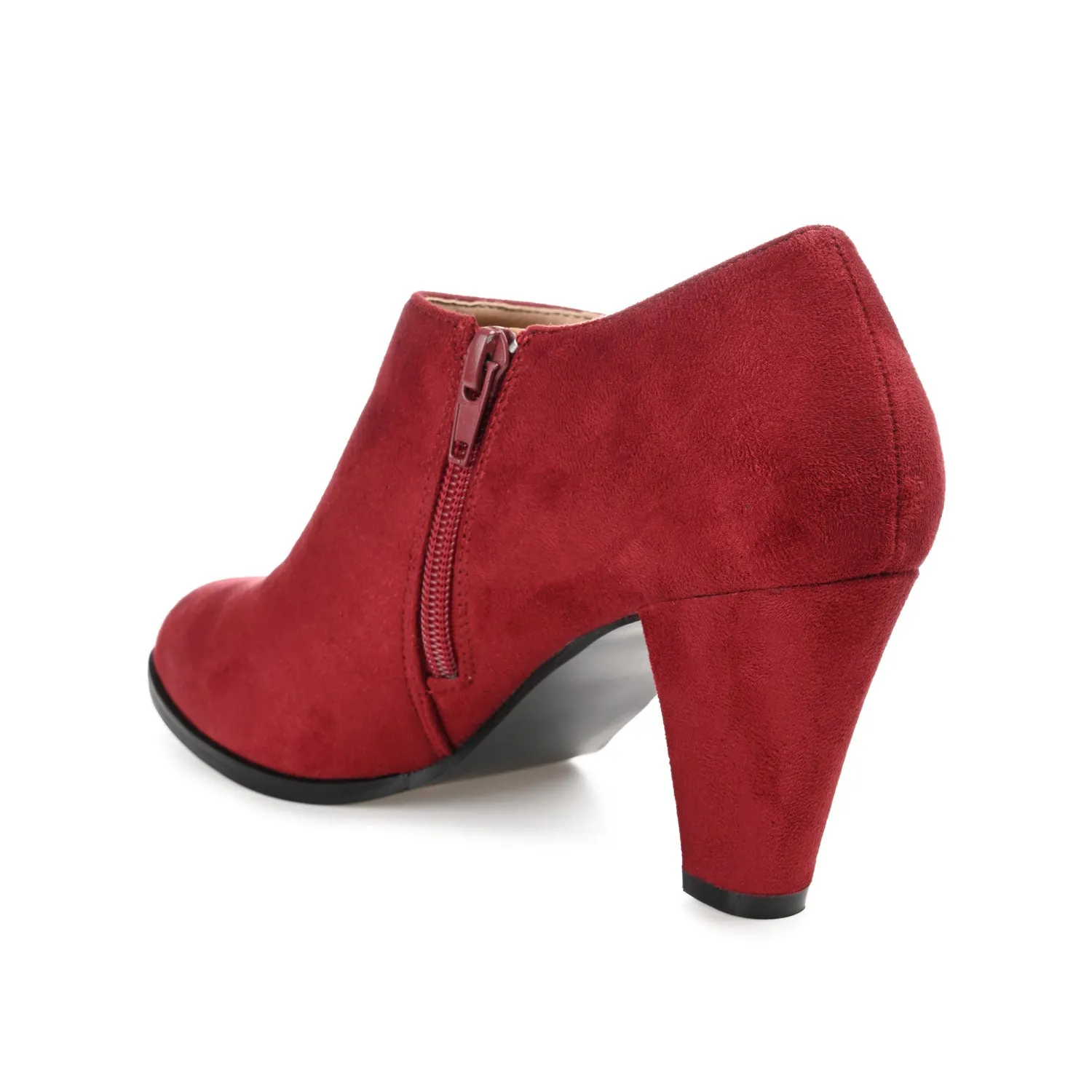 SANZI ZIP-UP BOOTIES IN FAUX SUEDE skirt pair