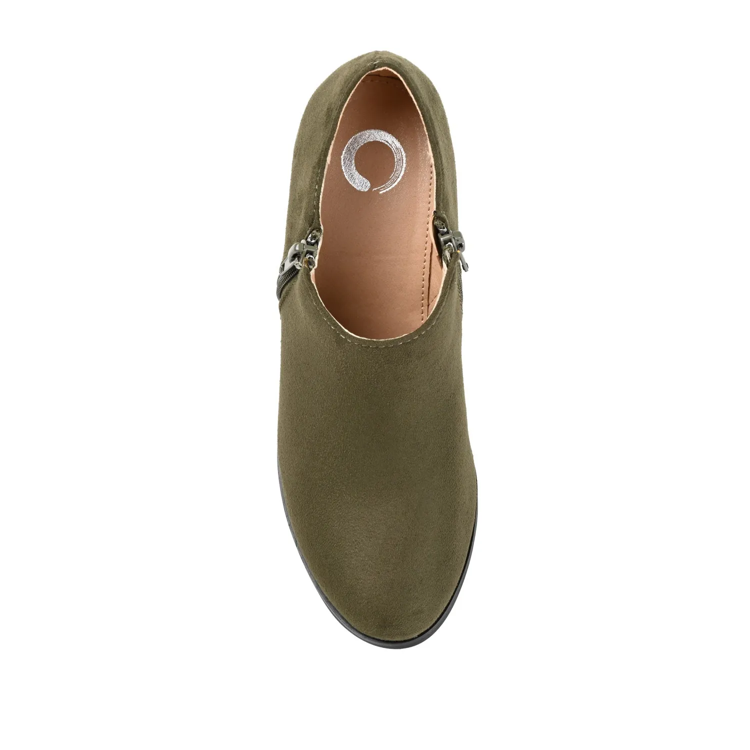 SANZI ZIP-UP BOOTIES IN FAUX SUEDE skirt pair