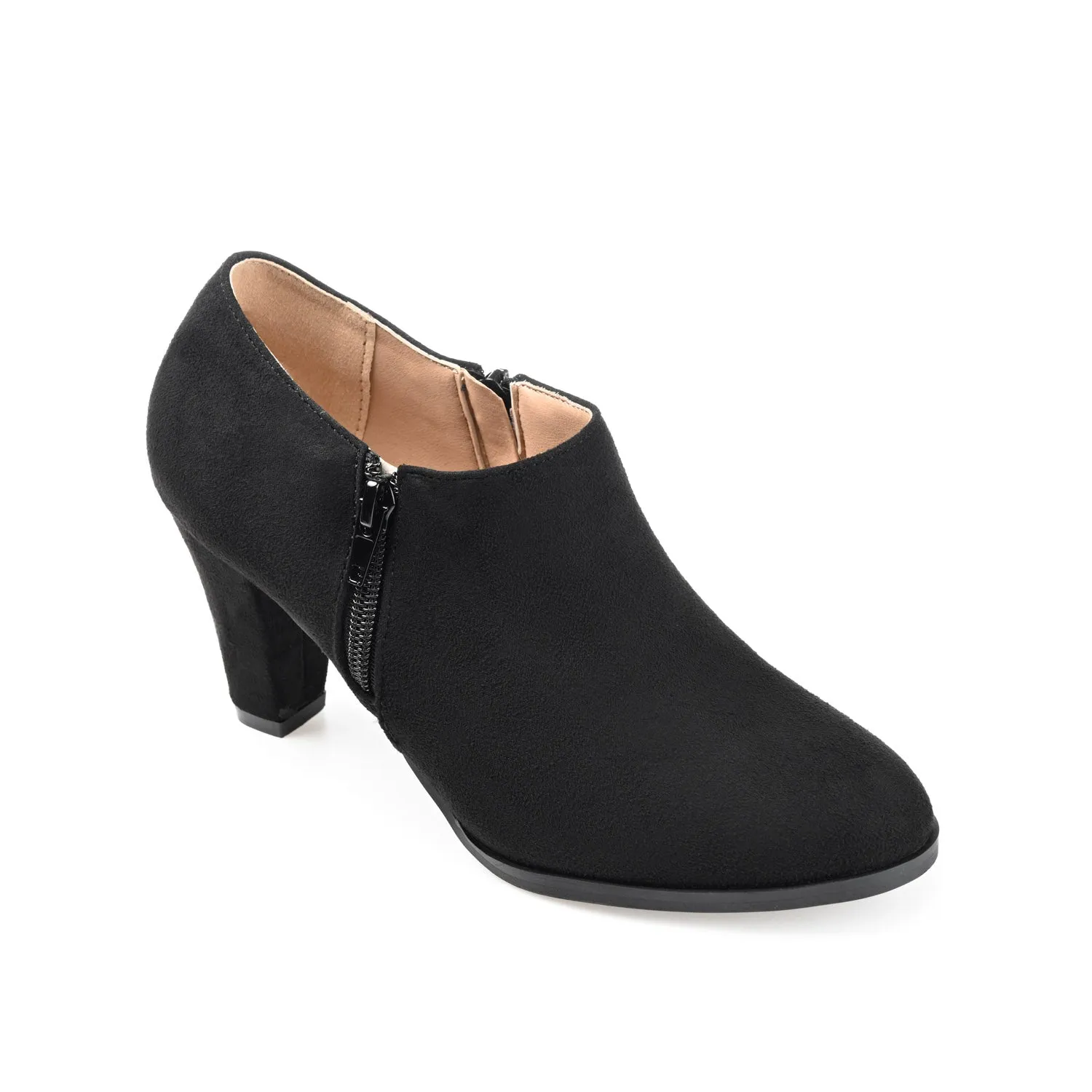 SANZI ZIP-UP BOOTIES IN FAUX SUEDE skirt pair