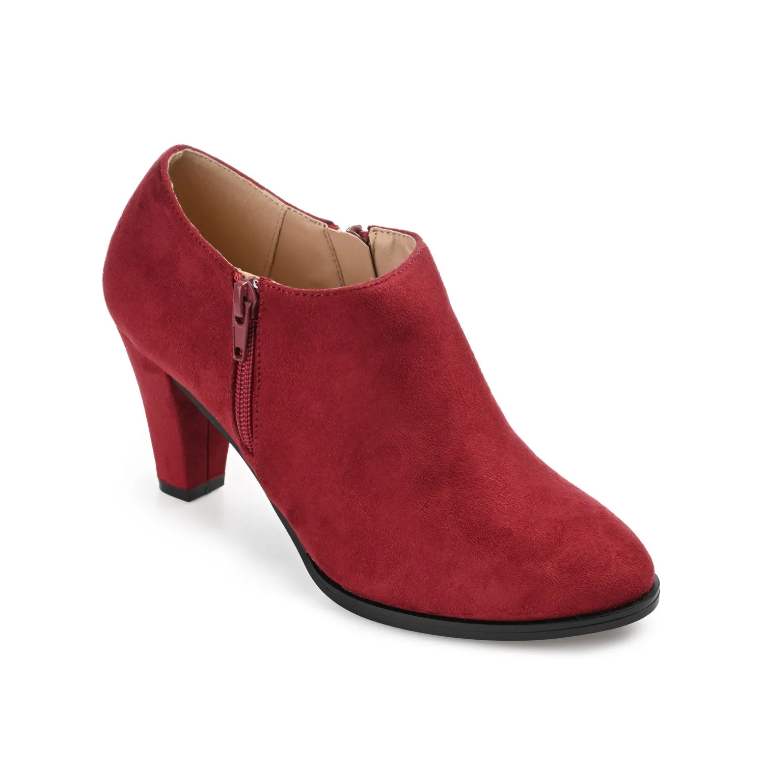 SANZI ZIP-UP BOOTIES IN FAUX SUEDE skirt pair