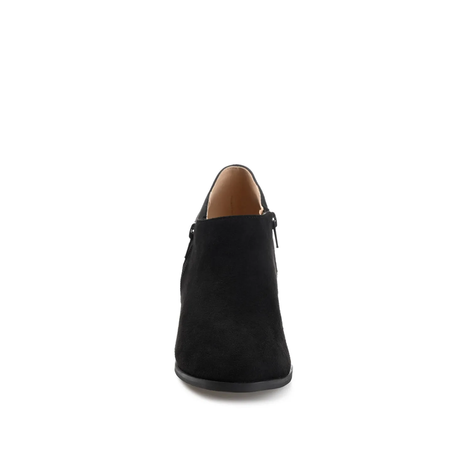 SANZI ZIP-UP BOOTIES IN FAUX SUEDE skirt pair