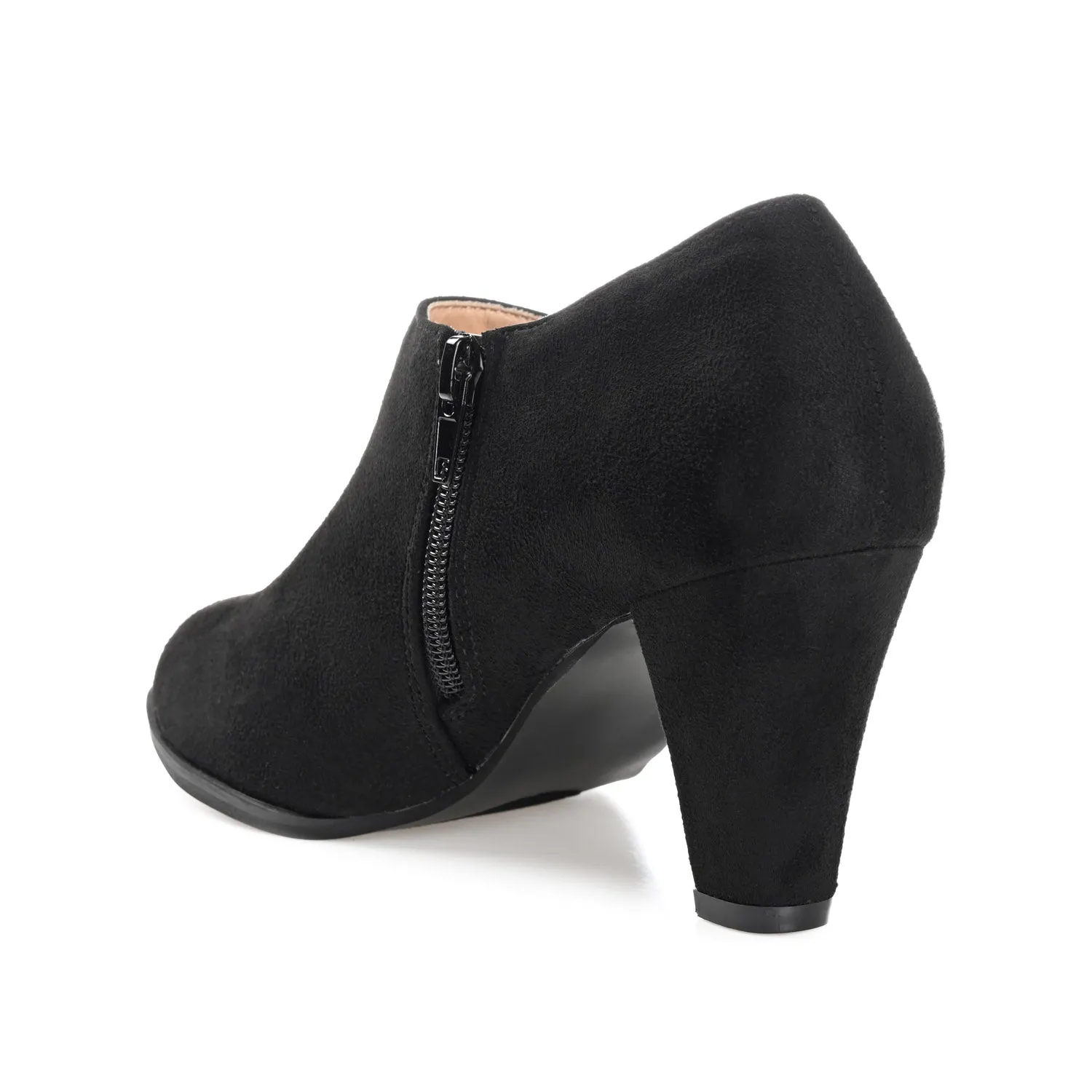 SANZI ZIP-UP BOOTIES IN FAUX SUEDE skirt pair