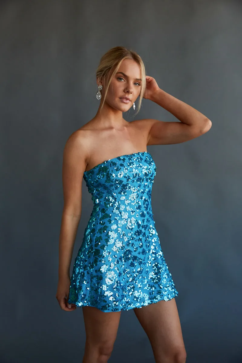 Sasha Sequin Skater Mini Dress street ease