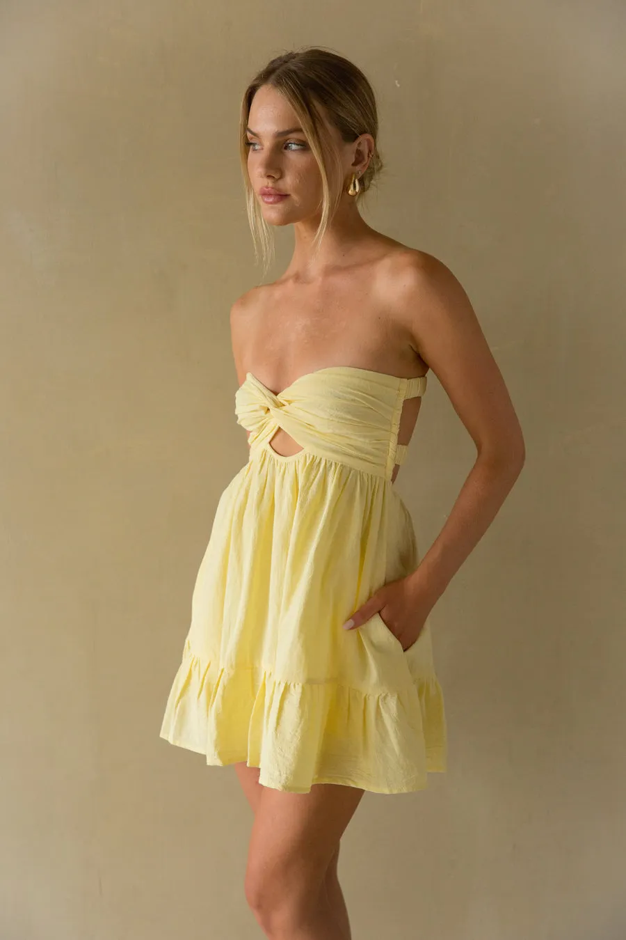 Savannah Twist Front Romper linen base