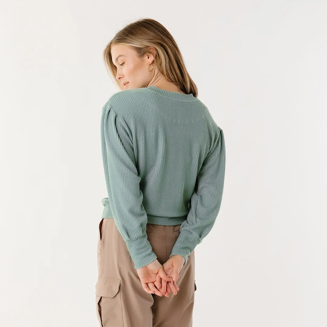 Serena Ribbed Top, Deep Spa shade block