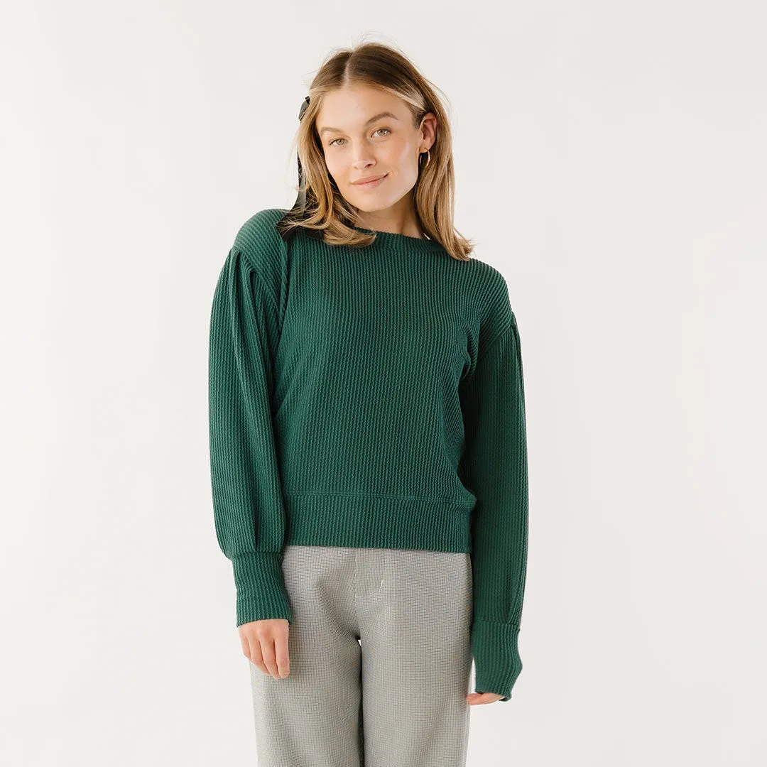 Serena Ribbed Top, Hunter Green early walk
