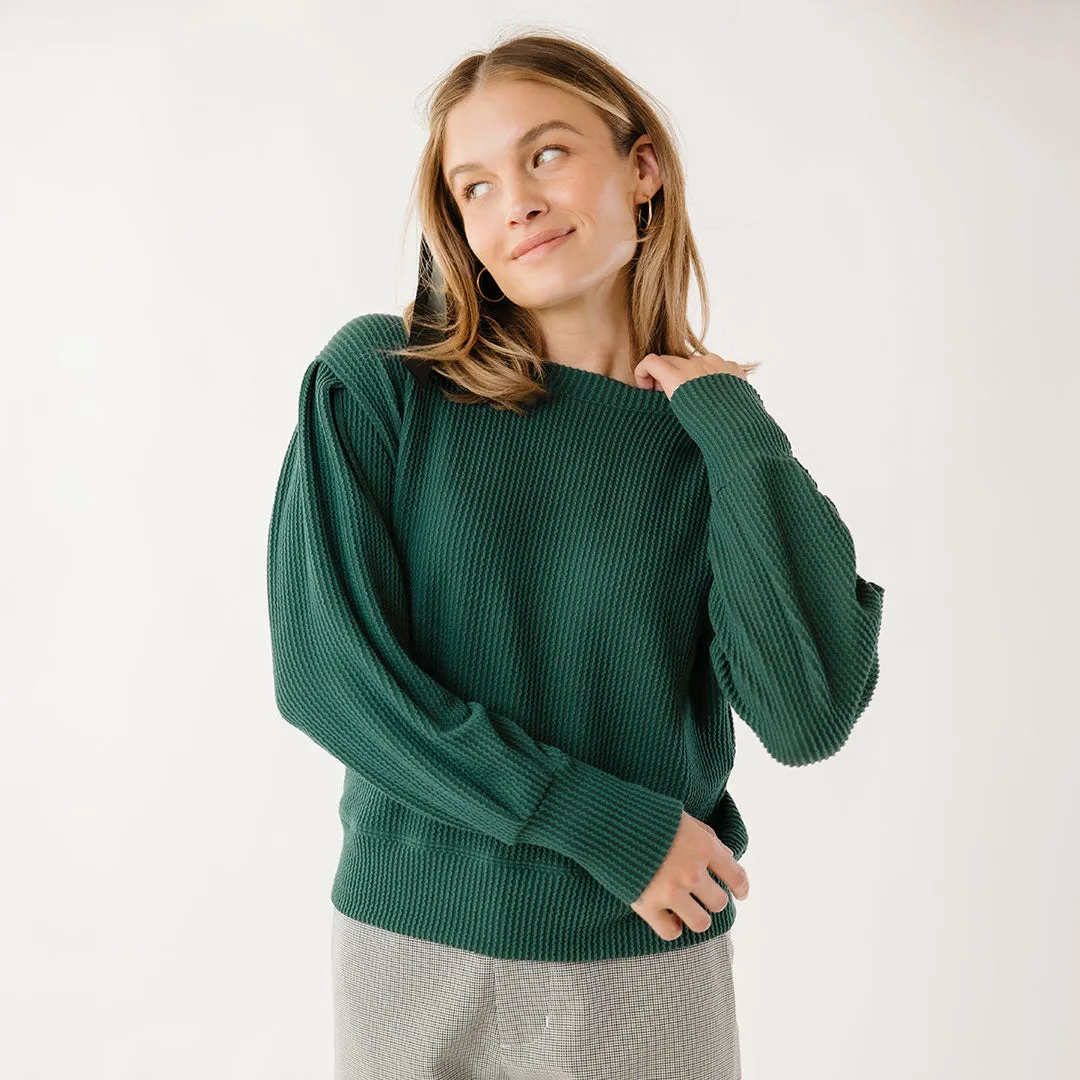 Serena Ribbed Top, Hunter Green early walk