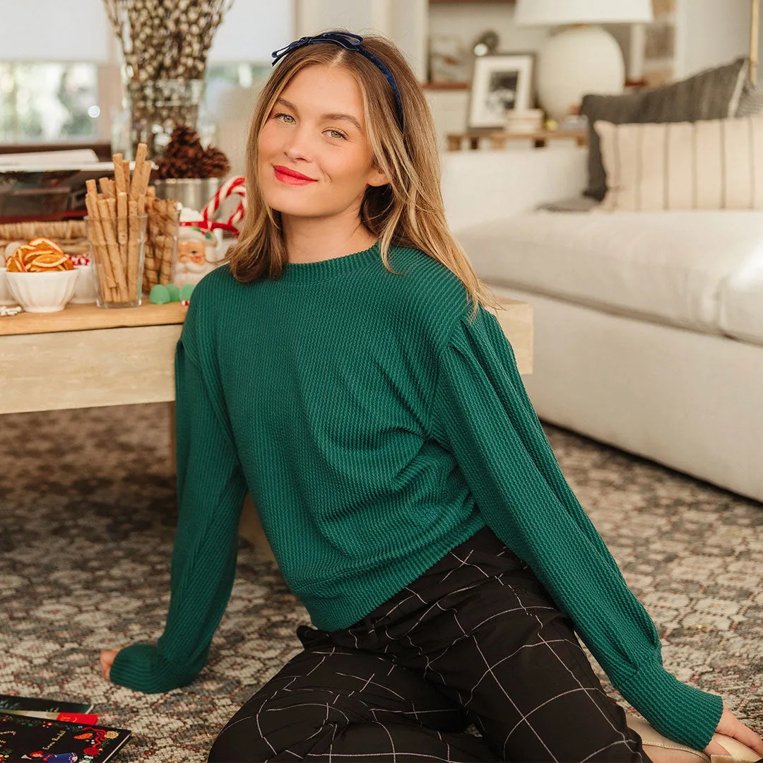 Serena Ribbed Top, Hunter Green early walk